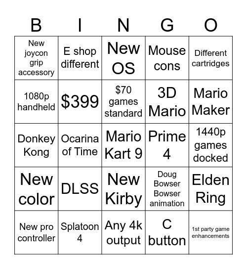 Switch 2 direct Bingo Card