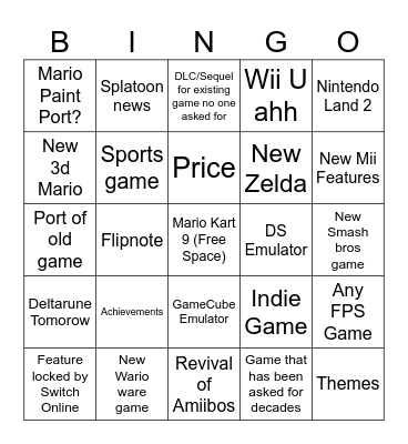 Nintendo Switch 2 Direct Bingo Card