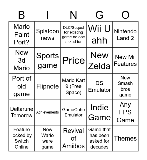 Nintendo Switch 2 Direct Bingo Card