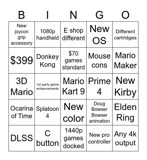 Switch 2 direct Bingo Card