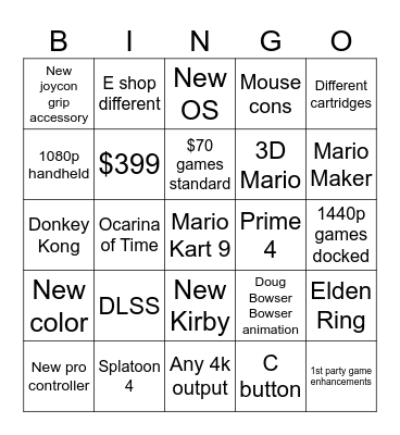 Switch 2 direct Bingo Card