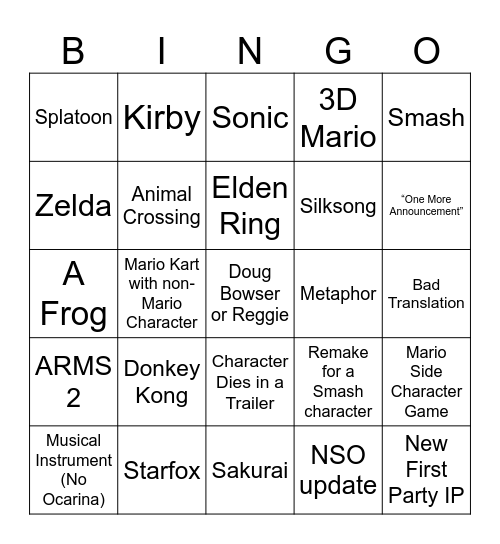 Switch 2 Direct Bingo Card