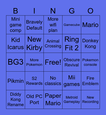 Nintendo Switch 2 Direct Bingo Card