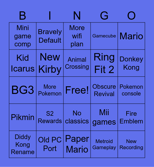 Nintendo Switch 2 Direct Bingo Card