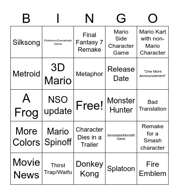 Switch 2 Direct Bingo Card