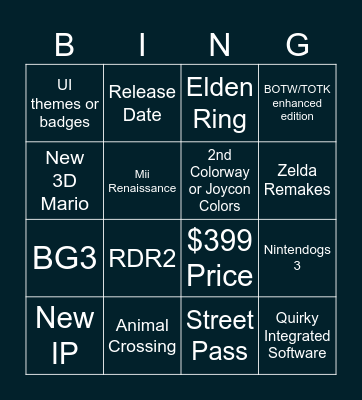 Self Indulgent Direct Bingo Card