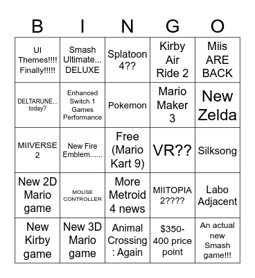 Nintendo Switch 2 Direct Bingo Card