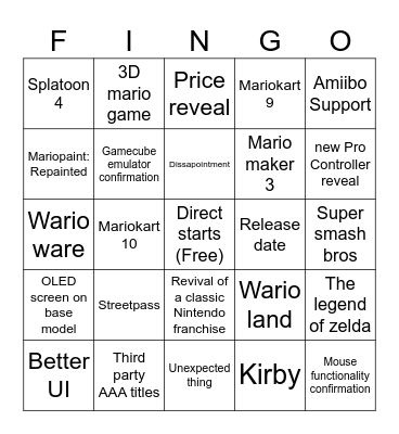Switch 2 bingo Card