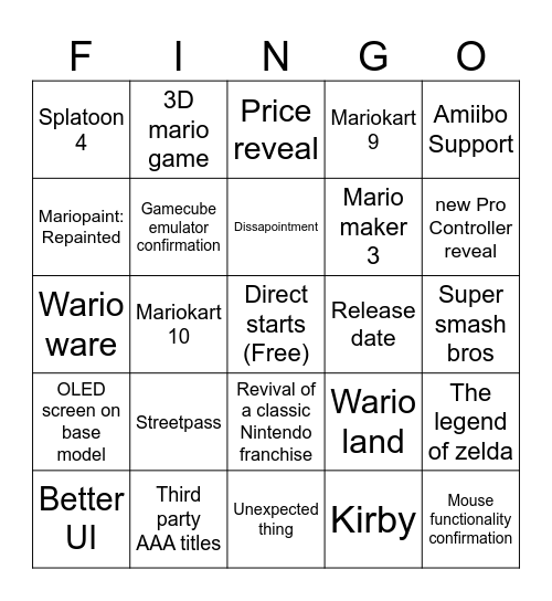 Switch 2 bingo Card