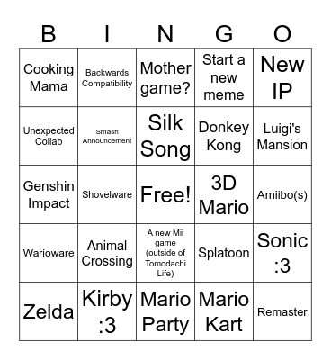 Switch 2 Bingo Card