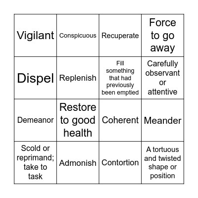 Vocabulary bingo Card