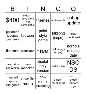 SWITCH 2 DIRECT Bingo Card