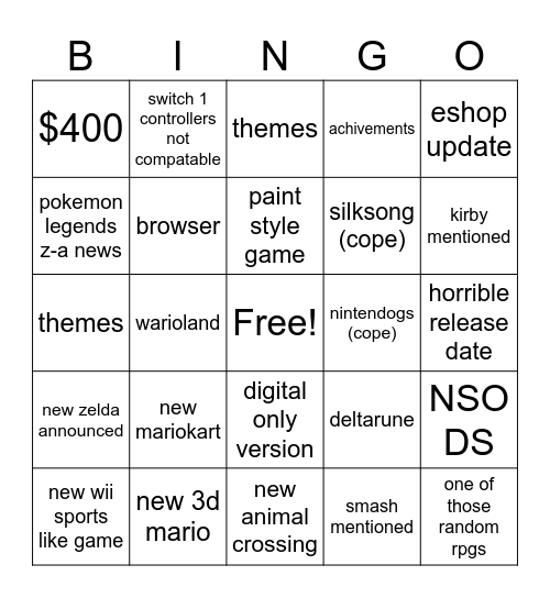 SWITCH 2 DIRECT Bingo Card
