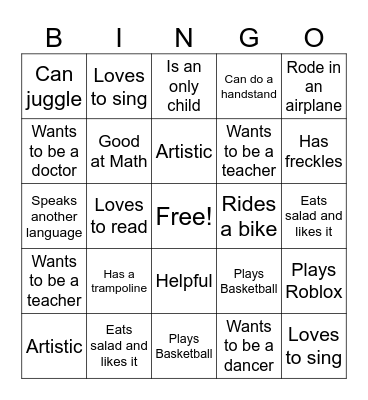 GET TO KNOW YOUR CLASSMATE Bingo Card