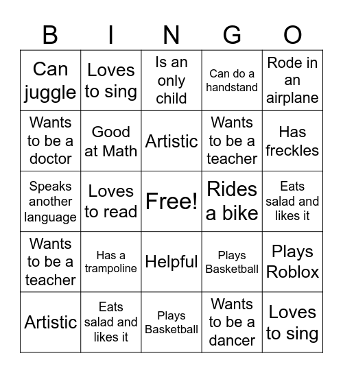 GET TO KNOW YOUR CLASSMATE Bingo Card