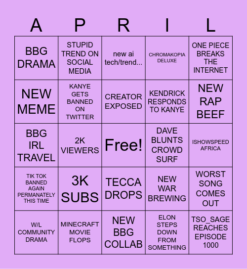 BBG APRIL 2025 Bingo Card