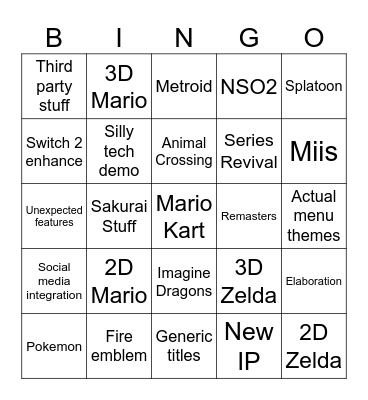 Switch 2 Direct BINGO Card
