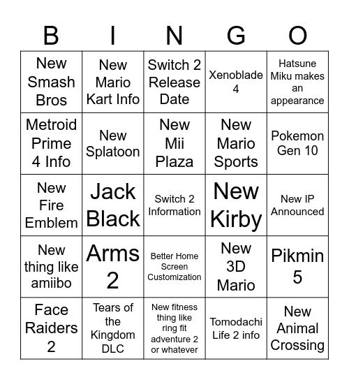 Switch 2 Direct Mama Bingo Card