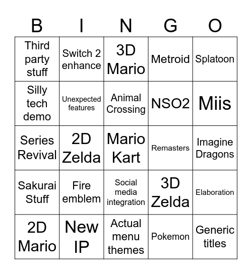 Switch 2 Direct BINGO Card