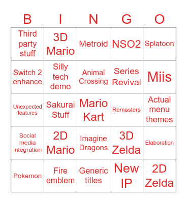 Switch 2 Direct BINGO Card
