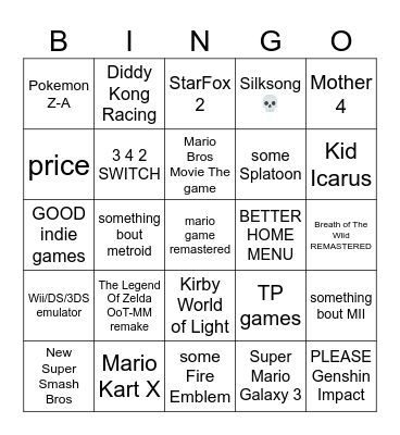 Switch 2 Predict Bingo Card