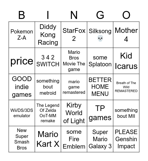 Switch 2 Predict Bingo Card