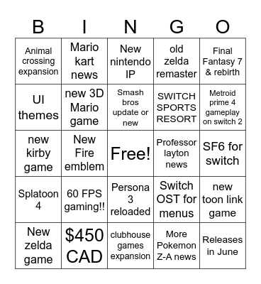 Switch 2 Direct BINGO Card