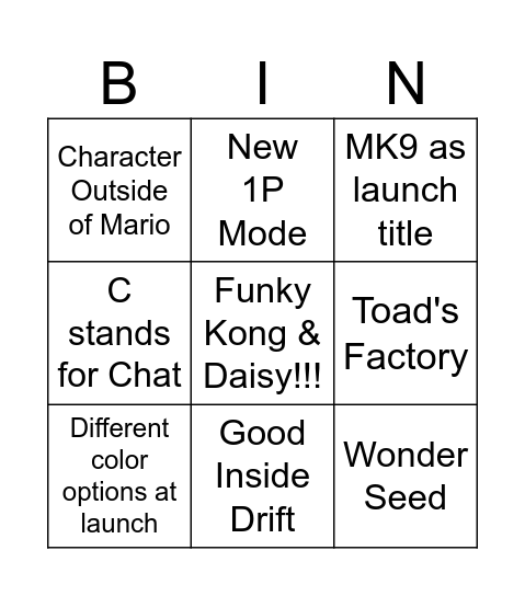 MK9 Bingo Card
