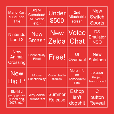 NINTENDO SWITCH 2 Bingo Card