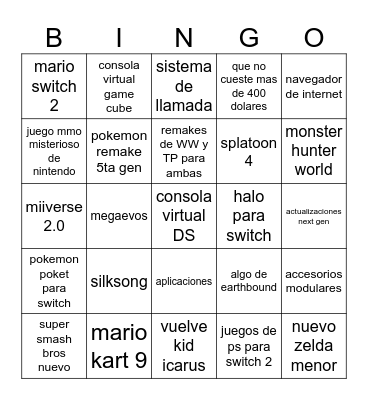Switch 2 Bingo Card