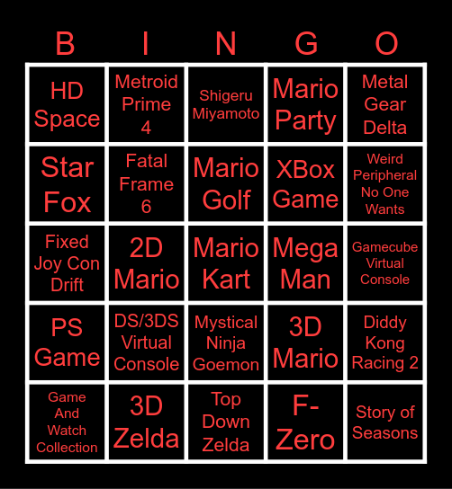 Switch 2 Bingo Card