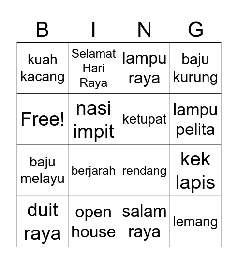 RE RAYA BINGO Card