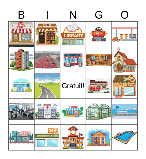 Niveau C Les endroits Bingo Card