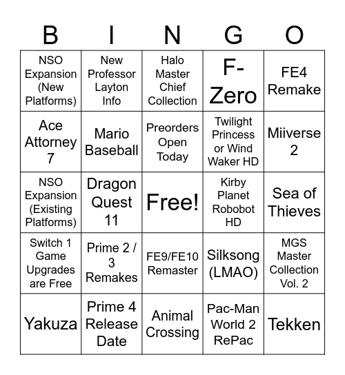 Untitled Bingo Card