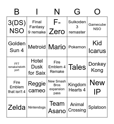 Switch 2 Bingo Card