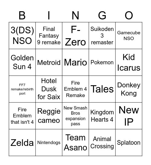 Switch 2 Bingo Card