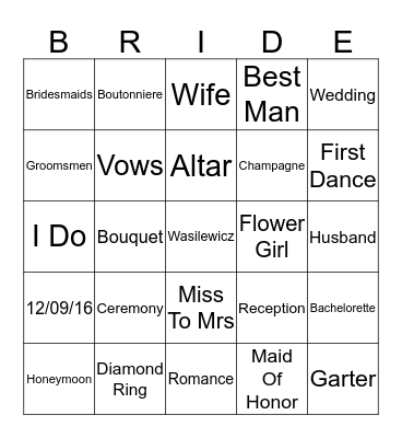 Future Mrs. Wasilewicz Bingo Card