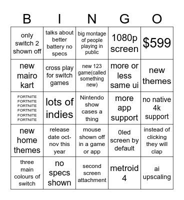 Untitled Bingo Card