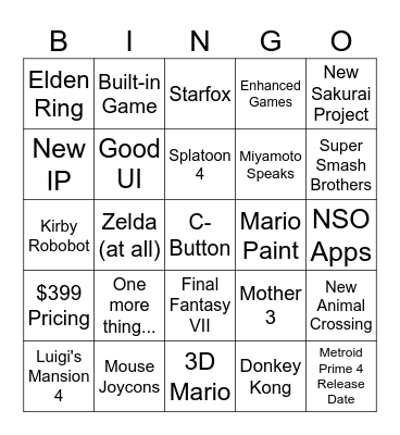 Nintendo Switch 2 Bingo Card