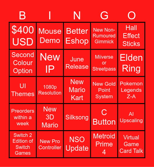 SWITCH 2 DIRECT BINGO Card