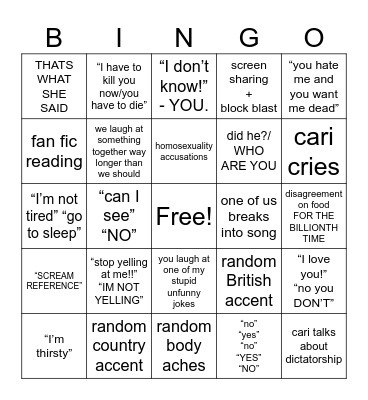 CARINA • REXADE CALL ! Bingo Card