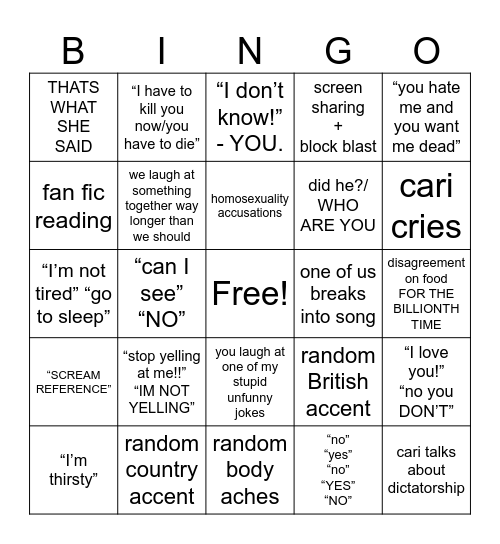 CARINA • REXADE CALL ! Bingo Card