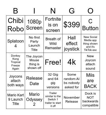 Switch 2 Direct Bingo Card