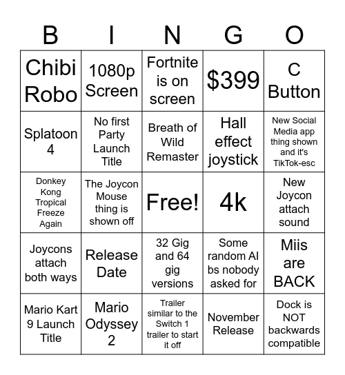 Switch 2 Direct Bingo Card