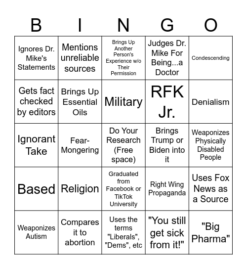 Anti-Vaxx Bingo Card
