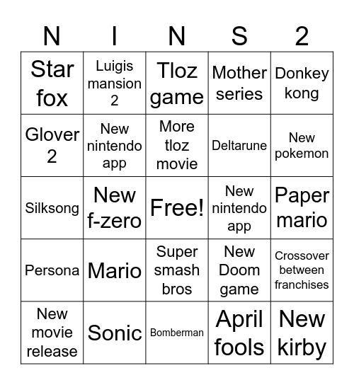 Ns2d Bingo Card