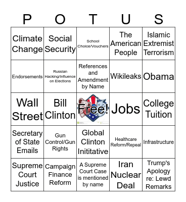 10/9 Presidential Town Hall Debate #1 Bingo Card