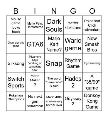 Switch 2 Bingo Card