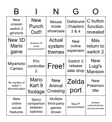 Switch 2 Reveal Bingo Card Bingo Card