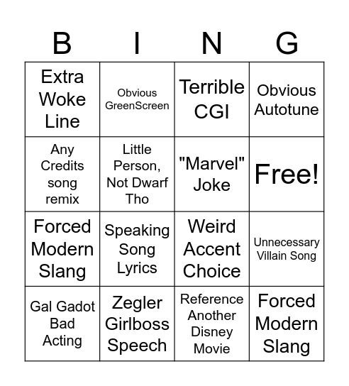 Snow White Movie Bingo Card